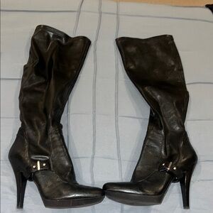 Elegant Black Leather Knee-High Boots Nine West